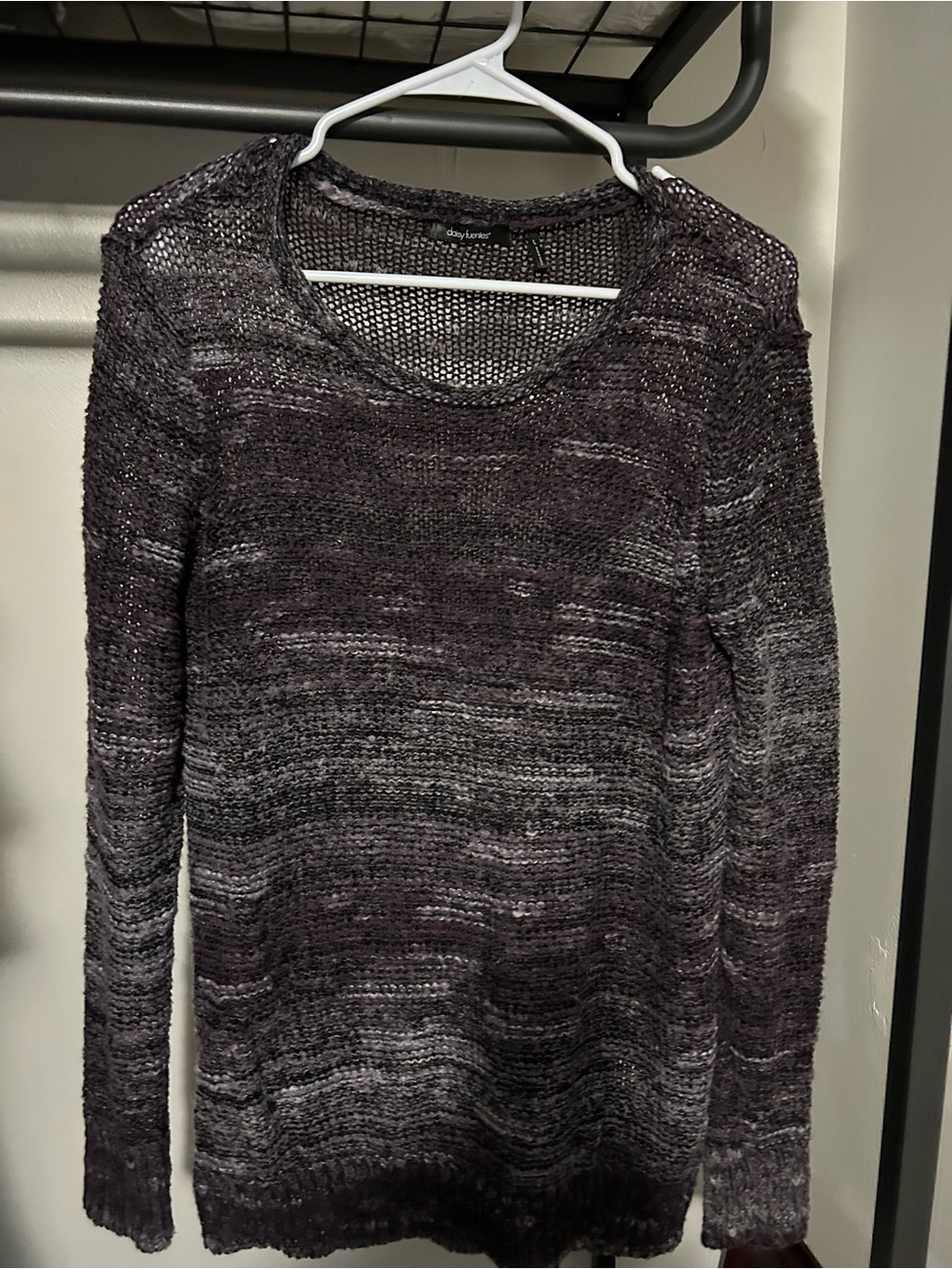 Daisy Fuentes purple marled scoop-neck open knit sweater